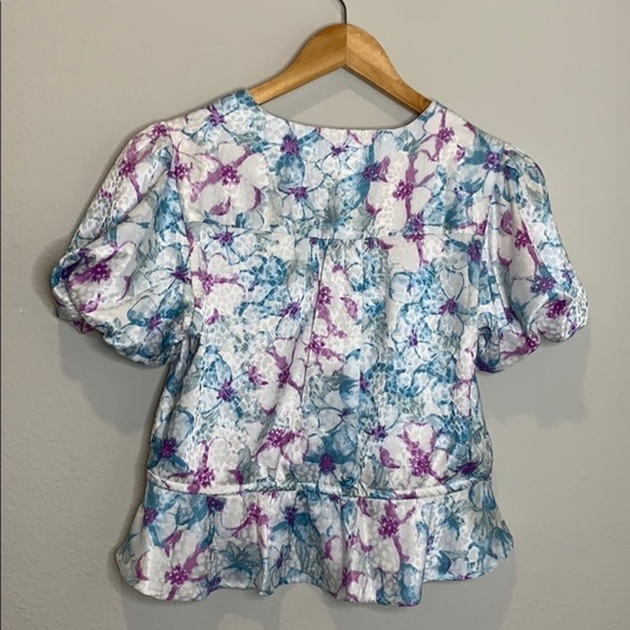 RAHI | Puff-sleeve Peplum Top In Blue Floral - Picture 7 of 8